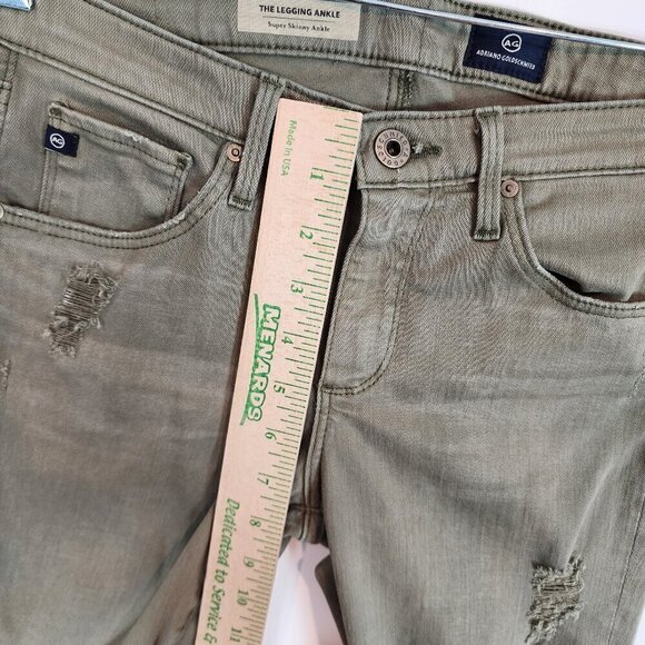 AG Adriano Goldschmied The Legging Super Skinny‎ Ankle Jeans Olive Distressed 26 - Picture 12 of 14